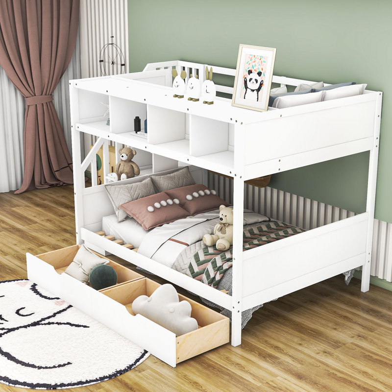 Hader Kids Twin Over Full Bunk Bed with Drawers, White