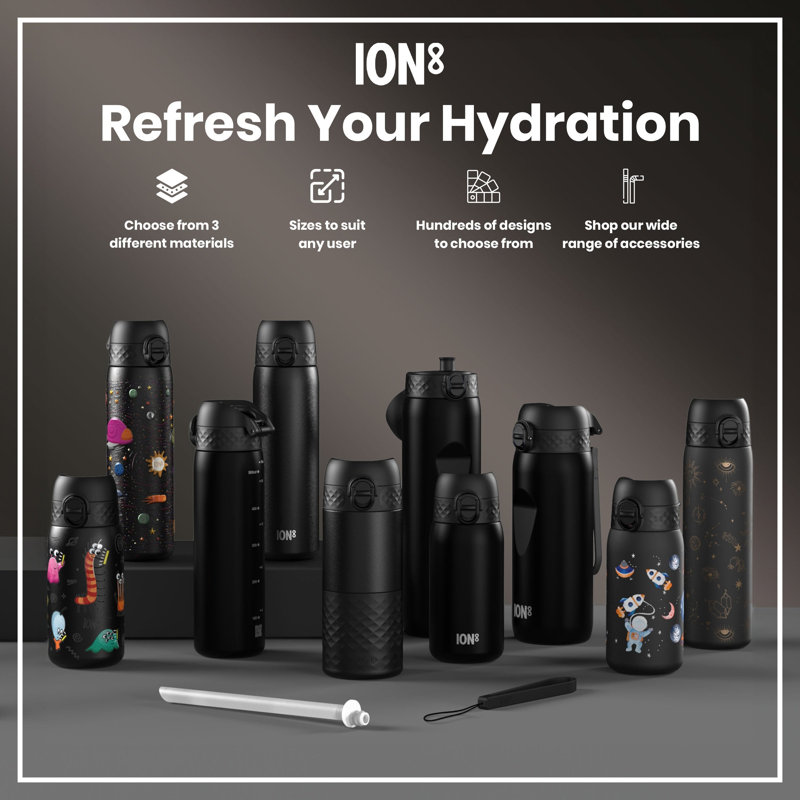 Ion8 Vacuum Insulated Stainless Steel Water Bottle, Black