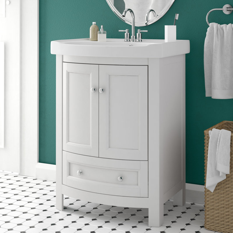 Meuble-lavabo simple 24 po avec comptoir en céramique Thibault, Blanc