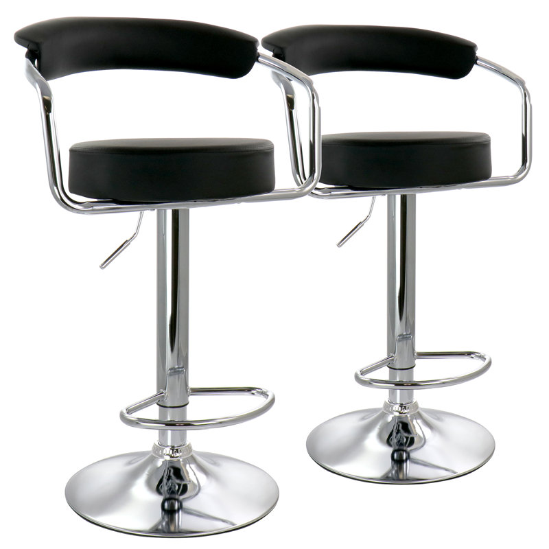 Amogne Swivel Upholstered Adjustable Height Counter Stool with Metal Frame, Black