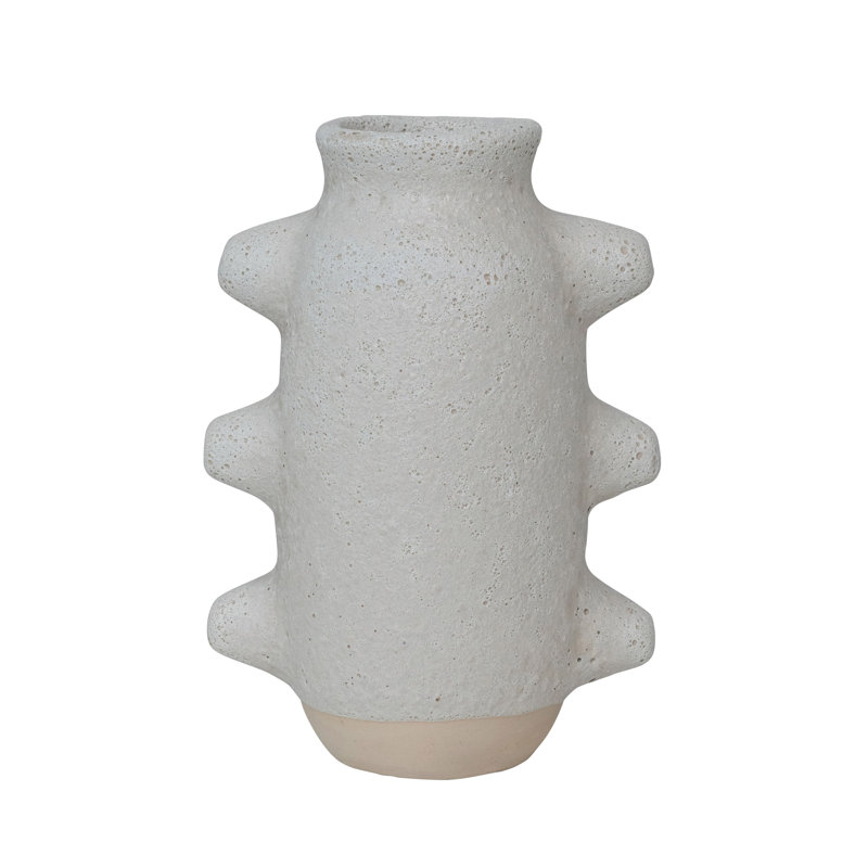 Vase abstrait en grès, finition volcanique blanche, H 9,06 po x l 6,3 po x P 4,33 po