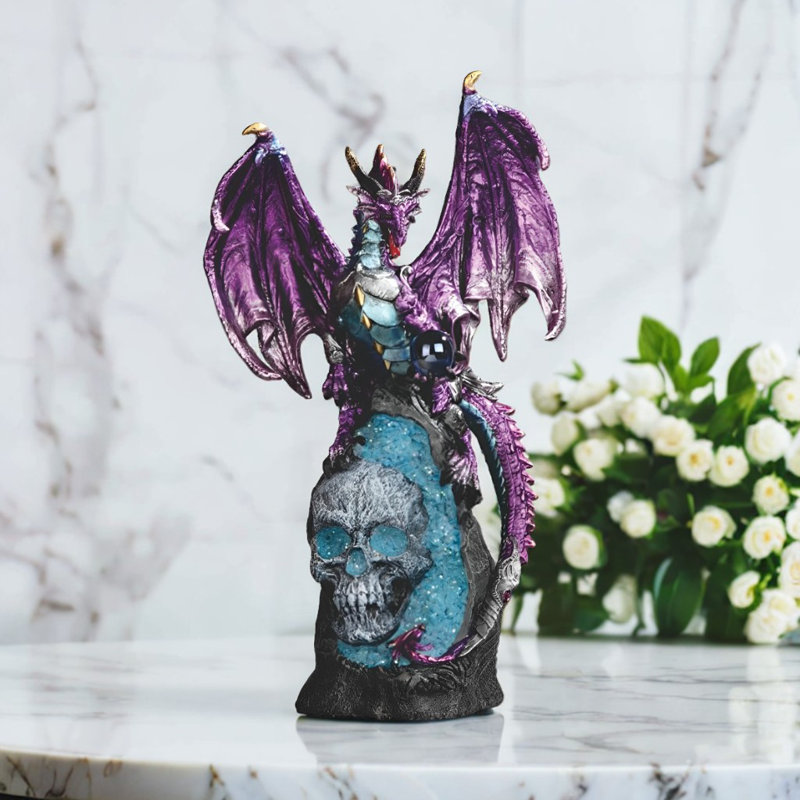 11.75"H Dragon on Geode with Skull Figurine