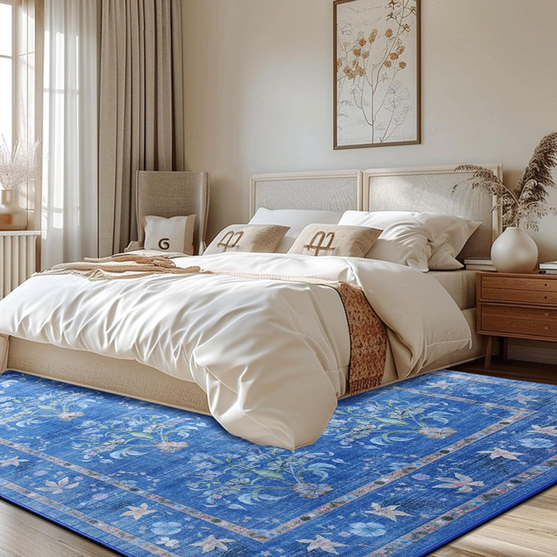 Straub Large Floral Rugs Living Room Rug Washable Bedroom Rug Non-Slip Colorful Vintage Accent Floor Carpet For Home Decor