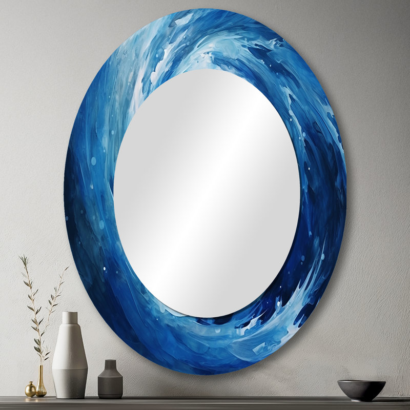 «Blue Swirl Wave Spiral VI», miroir mural unique en spirale abstraite, 43 po x 33 po, Ovale