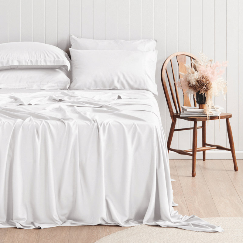 Ensemble de draps 6 pièces en rayonne de qualité supérieure - ultra doux et respirant, Blanc