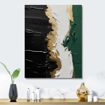 «Golden Green» et «Black Ink Merge IV» - art mural abstrait en métal