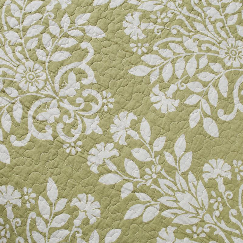 Sage Green Cotton Reversible Full Quilt Set with Shams