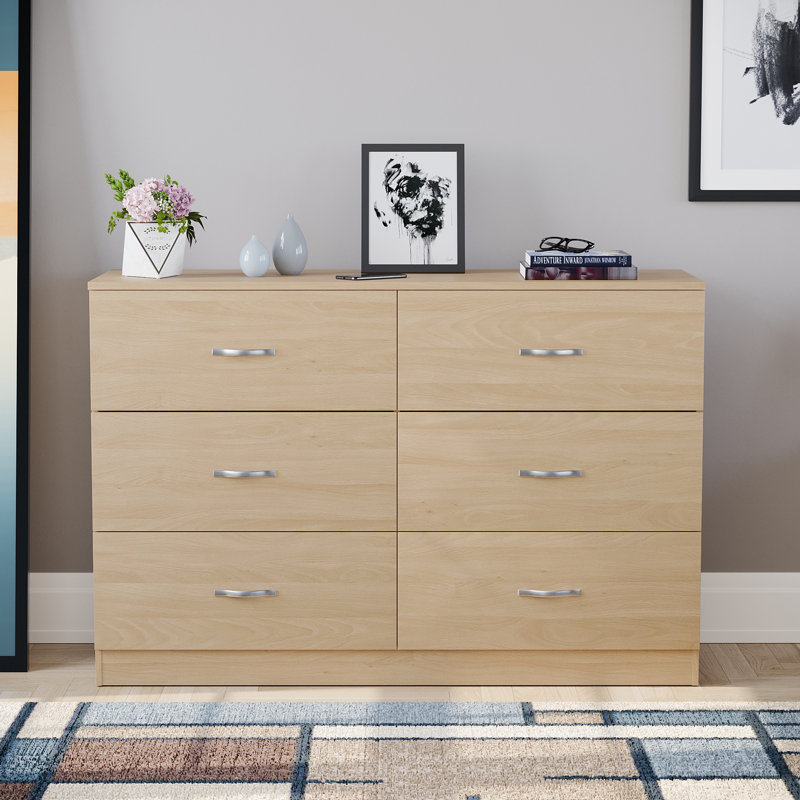 Maybery 6 - Drawer Wide Chest of Drawers, Bedroom Dresser & Storage Cabinet, Pine