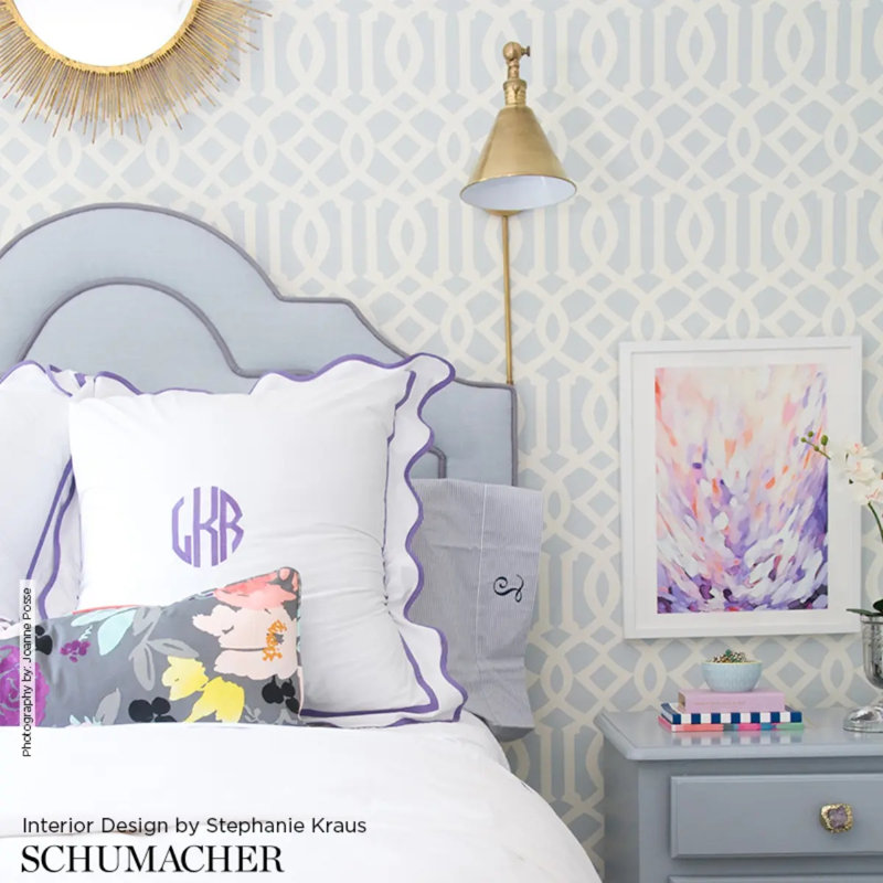 Imperial Trellis Wallpaper, Soft Aqua