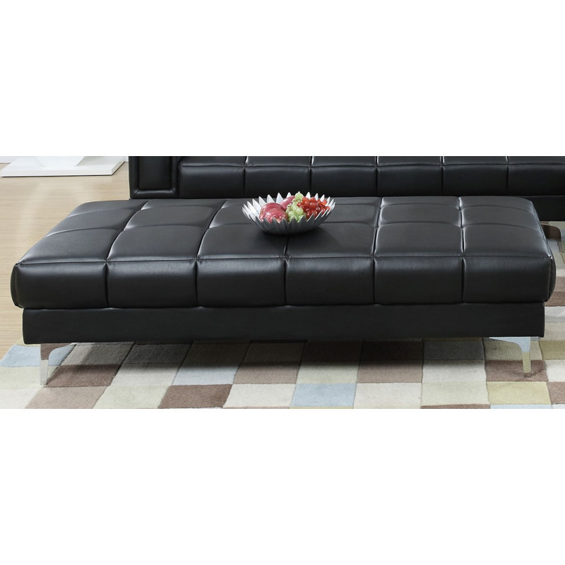 Joury Faux Leather Ottoman, Black Faux leather