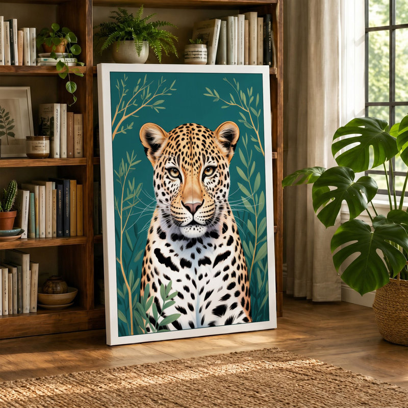 Leopard Portrait Modern - Wrapped Canvas, 24x16 - 61.0 x 40.6 cm, Black Border