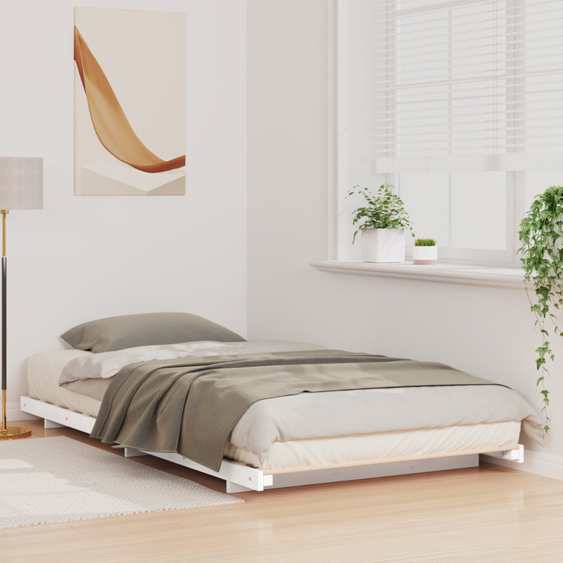 Floor Bed Frame Solid Pine Wood, White, European Single (90 x 200 cm)