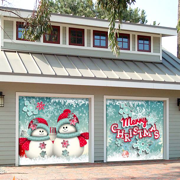 The Holiday Aisle® 2 Snowmen Merry Christmas Garage Door Mural ...