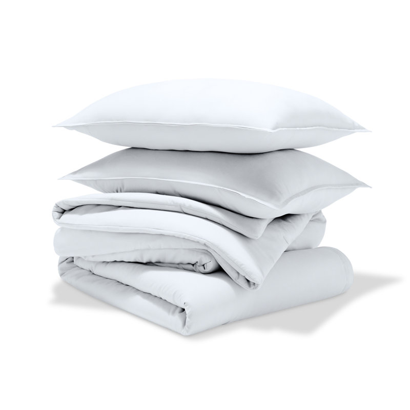 Down Alternative Track Stitch Comforter Set, White, King Comforter + 2 King Shams