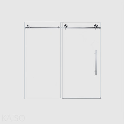 Porte de douche sans cadre l 56 à 60 po x H 60 po, verre trempé transparent de 1/4 po (6 mm), film antidéflagrant, poignée en acier inoxydable, nickel brossé