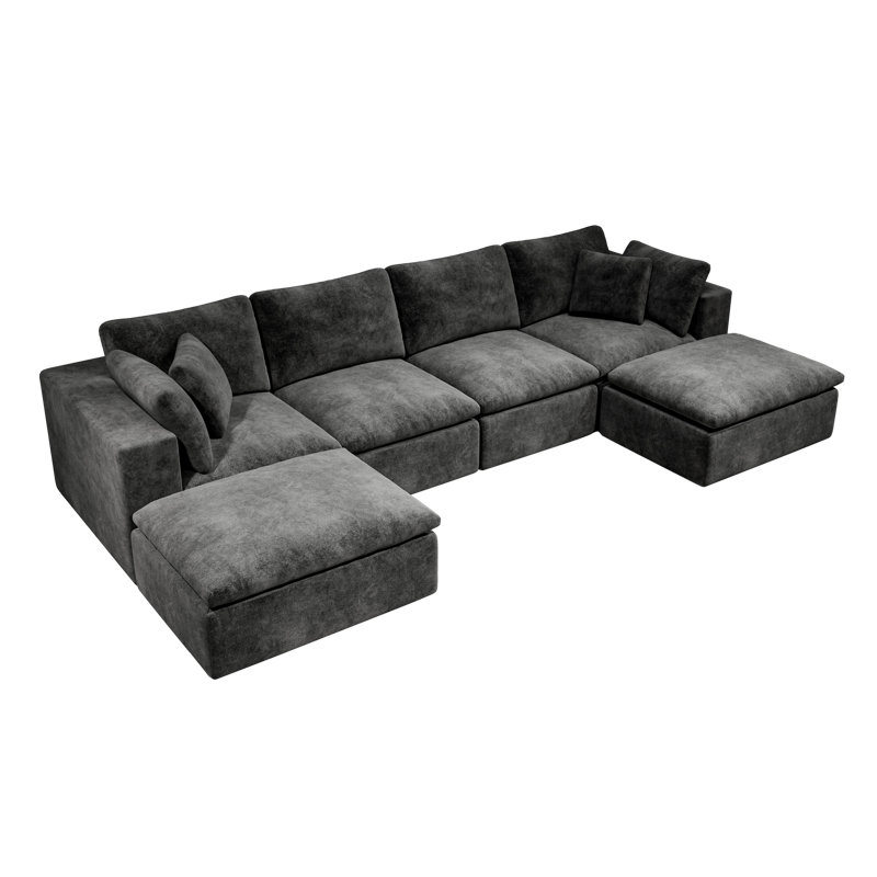 108.3" Beige Large Modular Sectional Sofa,Convertible 3-Seater Floor Couch,No Assembly Required & Boxed Delivery,Plush Chenille Fabric With Pillows,Modern Minimalist In White