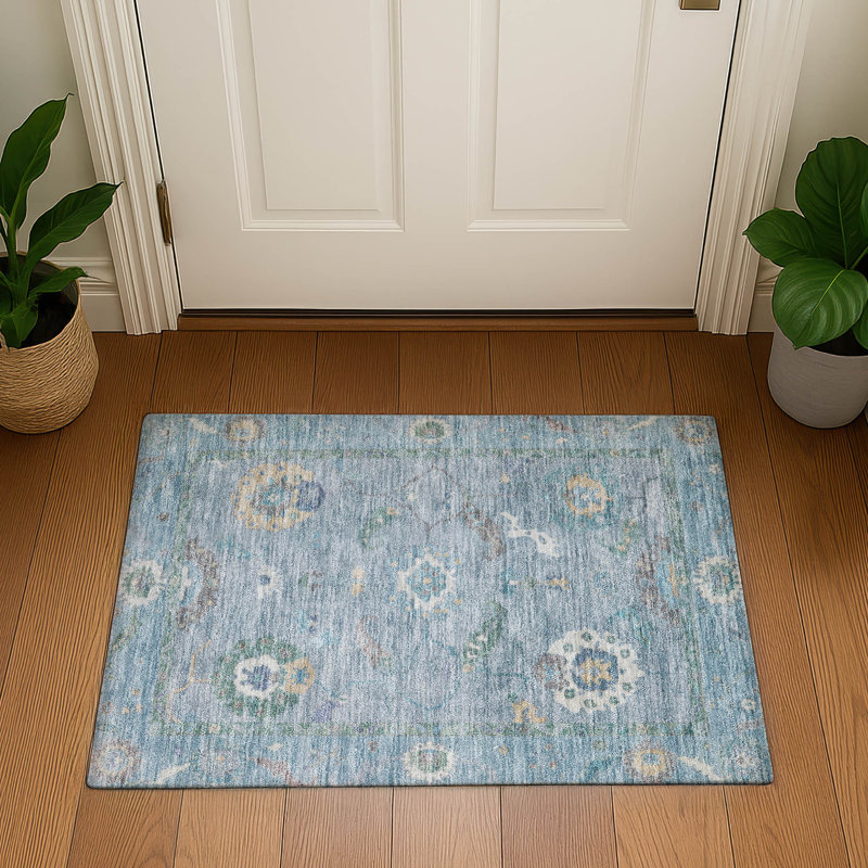 Premium Machine Washable Mayfield AMF2229 Global Rug, 1'8" x 2'6", Sky