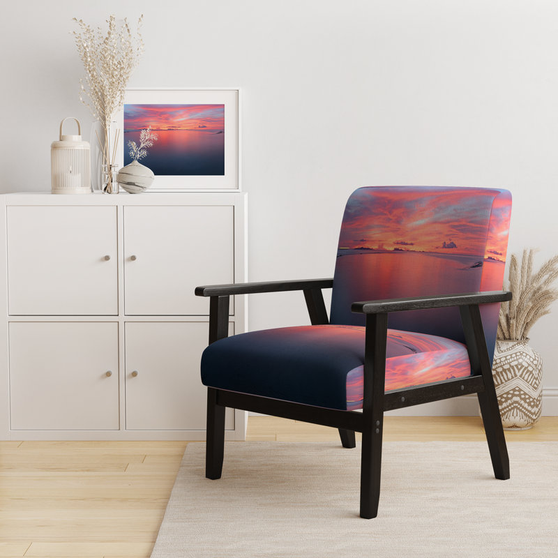 Vibrant Panoramic Tropical Seascape Sunset VII - Upholstered Nautical & Coastal Accent Chair and Arm Chair