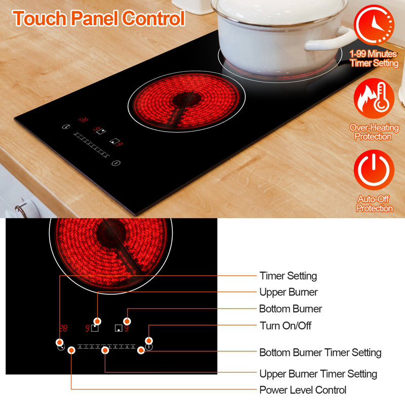 1900W Two Burner Electric Ceramic Induction Cooktop with 9 Power Levels, 1–99 Min Timer & Overheat Protection