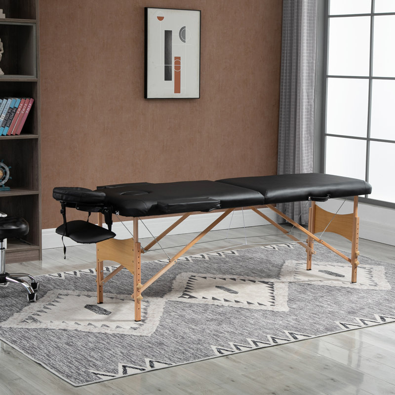 Table de massage à 2 sections avec table de massage et table de massage pliable avec étui de transport, Similicuir noir