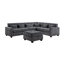 Canapé d'angle Trey 115"W en chenille grise avec dossier réglable, ports de chargement USB, poches sur les accoudoirs, pouf de rangement et coussins décoratifs
