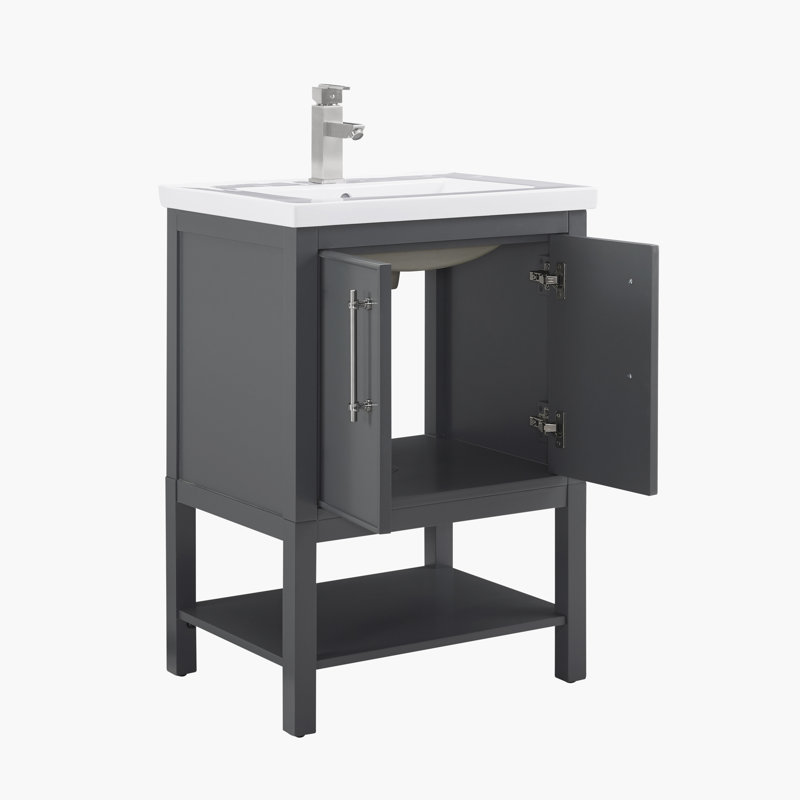 Jewell 24" Single Bathroom Vanity Set, Dark Gray/Brushed Nickel