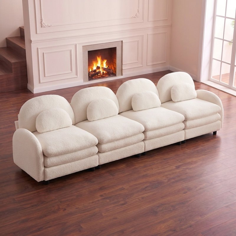 Canapé en forme de nuage avec dossier incurvé et accoudoirs, coussins lombaires, conception modulaire avec coussin de soutien double couche, assemblage facile pour le salon