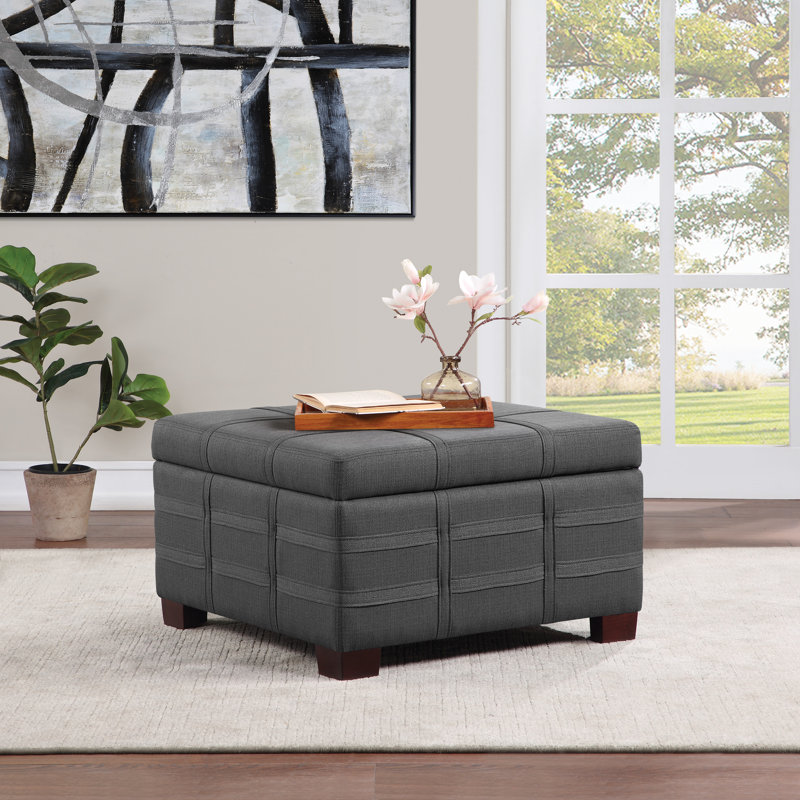 Upholstered Ottoman, Charcoal Polyester