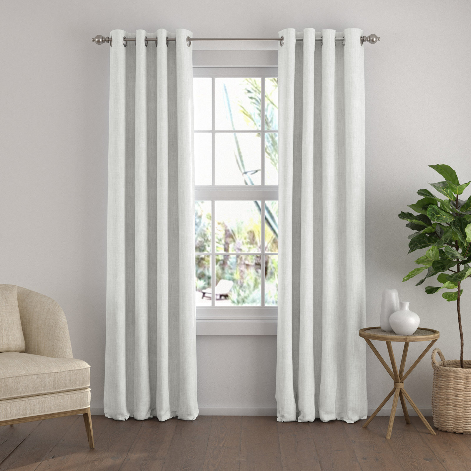 Textured Linen-Blend Blackout Curtain Panel Set, White, 50" W x 84" L