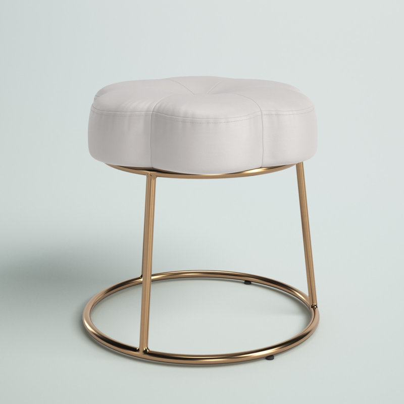 Bonview Flower Upholstered Velvet Metal Accent Stool, White