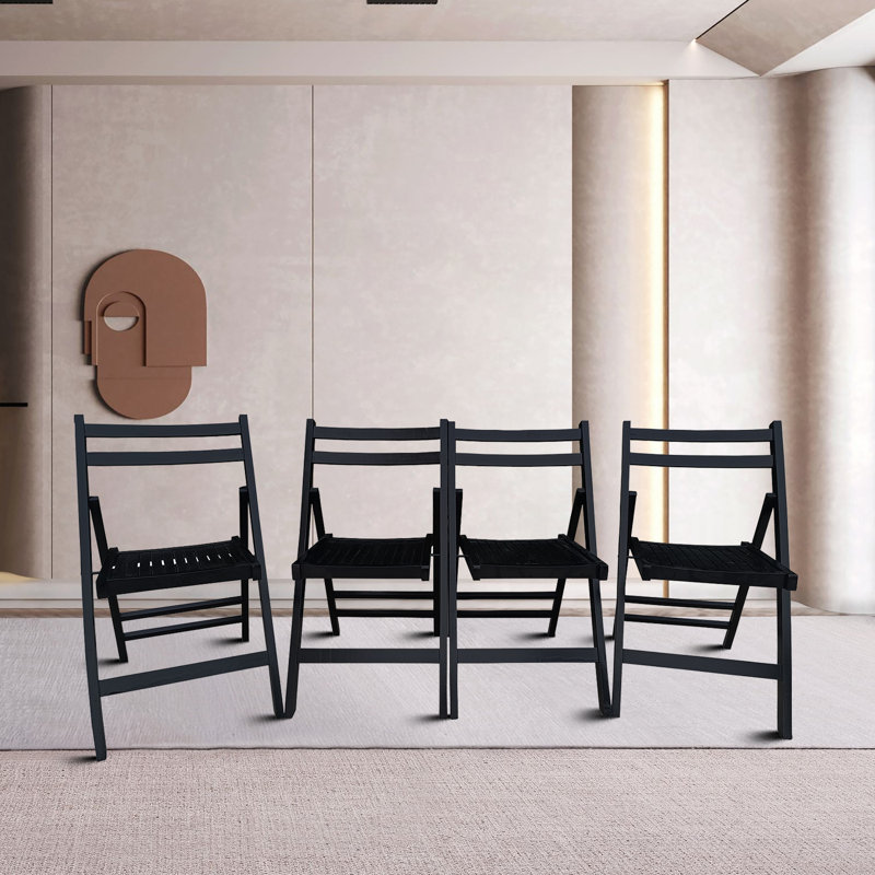 Chaise pliante confortable en bois massif, pour l'extérieur et l'intérieur, Noir