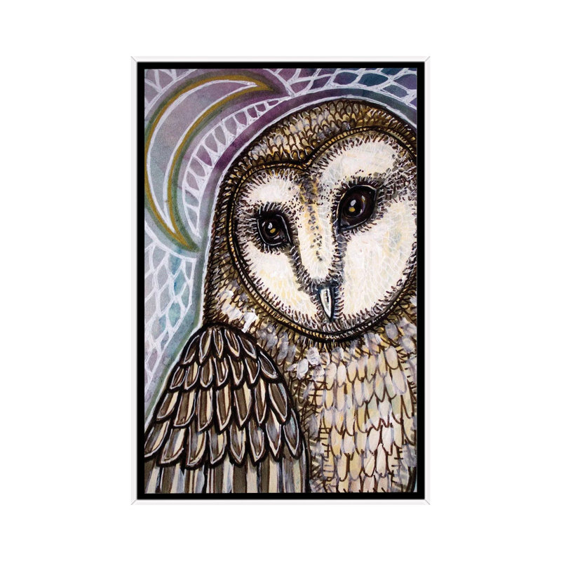 Crescent Moon And Owl by Lynnette Shelley - Floater Frame Painting on Canvas