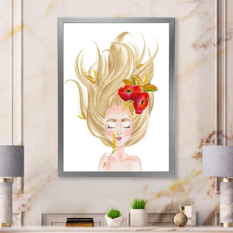 Mignon cheveux blonds - œuvre d'art pour enfants, H 12 po x l 8 po x P 1 po, Cadre photo argenté