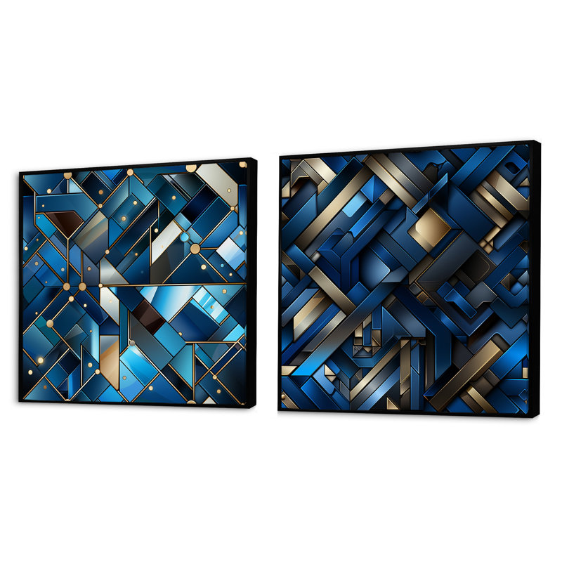 Contino - Ensemble de 2 collages carrés à formes abstraites, Cadre flottant noir, H 30 po x l 61 po