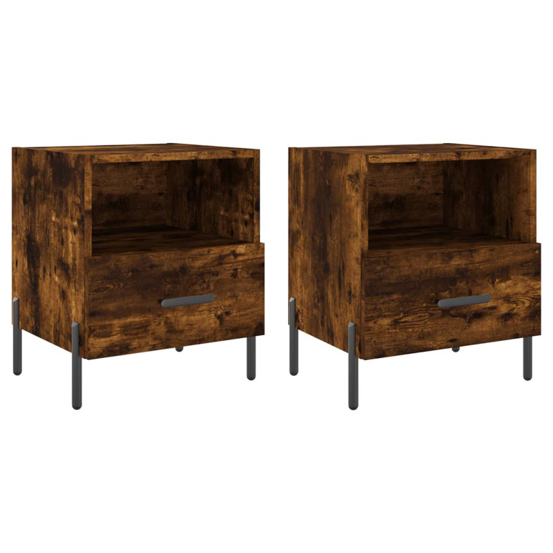 Abtal 40cm W Iron Bedside Table, Smoked Oak