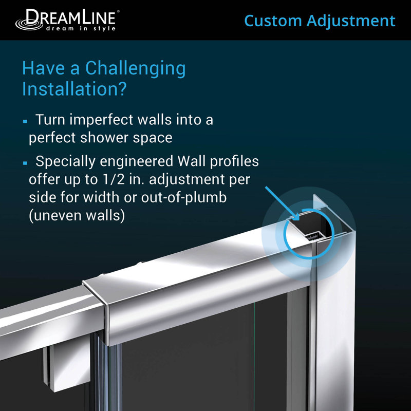 Flex 54.43" W x 34.5" D 72" H Semi-Frameless Rectangle Reversible Shower Enclosure with Fixed Panel, Brushed Nickel