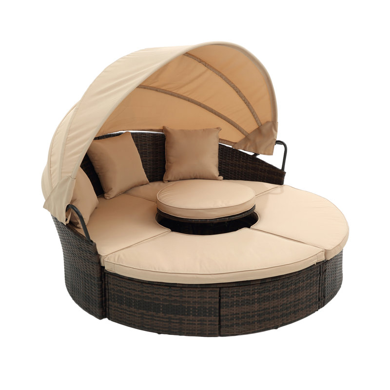 64'' Wicker Outdoor Patio Daybed with Cushions, Beige
