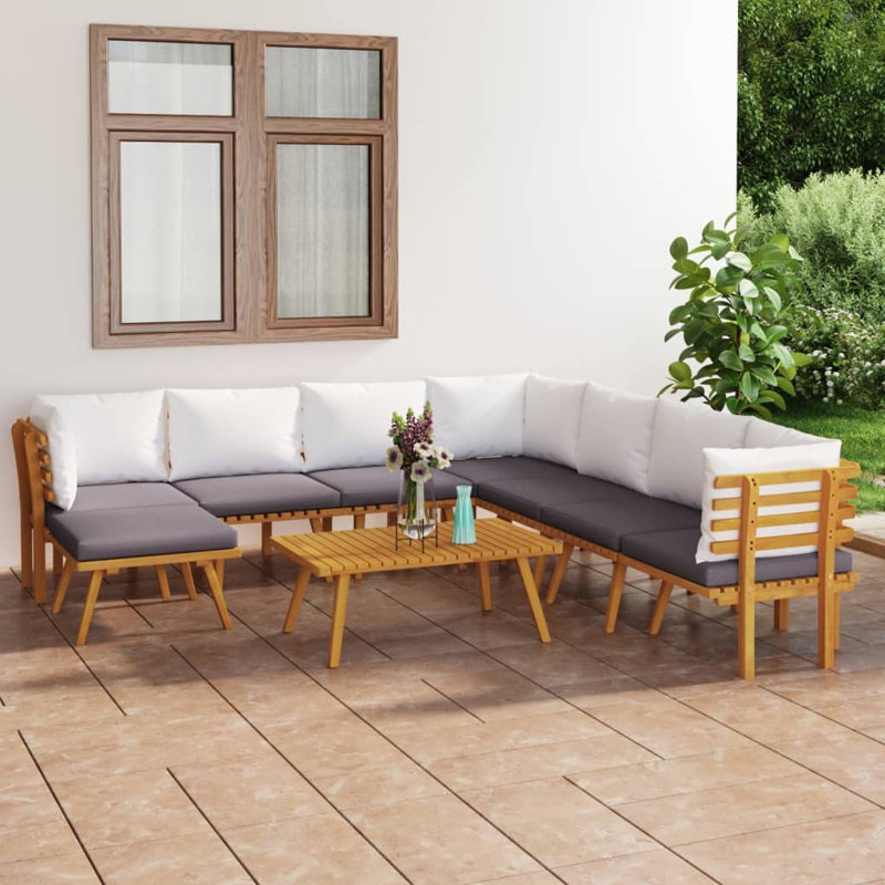 Ensemble de canapé de jardin modulaire d'extérieur gris foncé en bois d'acacia massif
