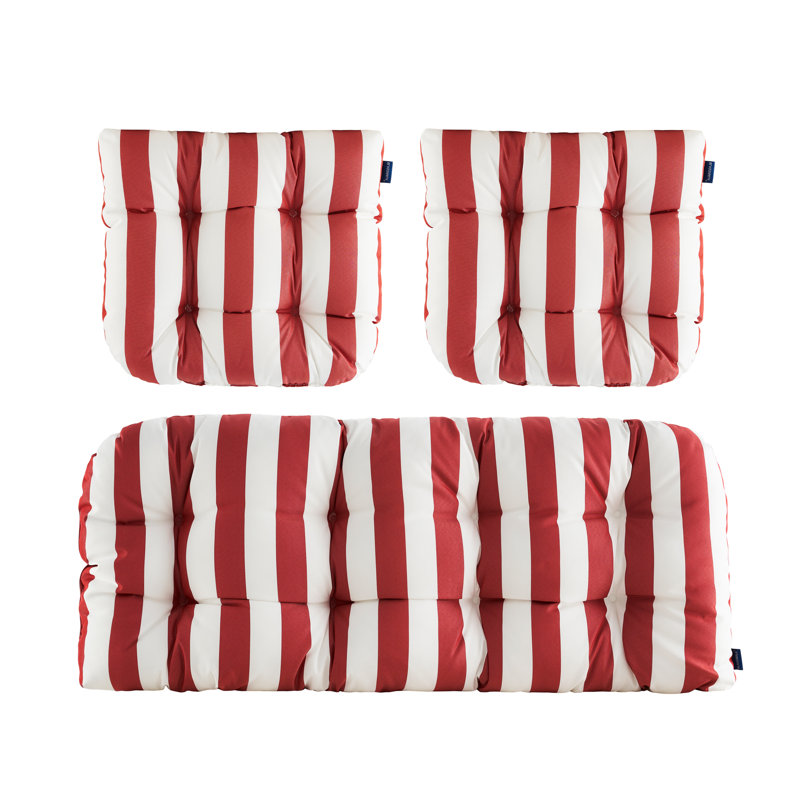 Ensemble de 3 coussins d'extérieur à causeuse, Rayure rouge