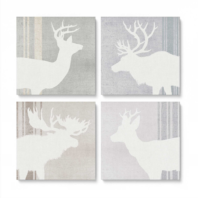 Antlered Silhouettes Set of 4, 24" H x 96" W, Wrapped Canvas