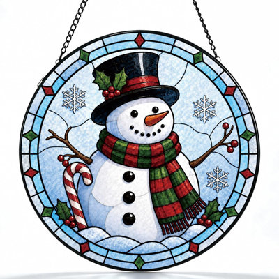 Décoration de fenêtre de Noël bonhomme de neige en verre coloré Suncatcher