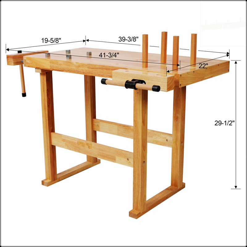 Établi robuste en bois de 40 pouces avec poignée réglable, capacité de charge de 330 lb pour les projets de garage et d'atelier