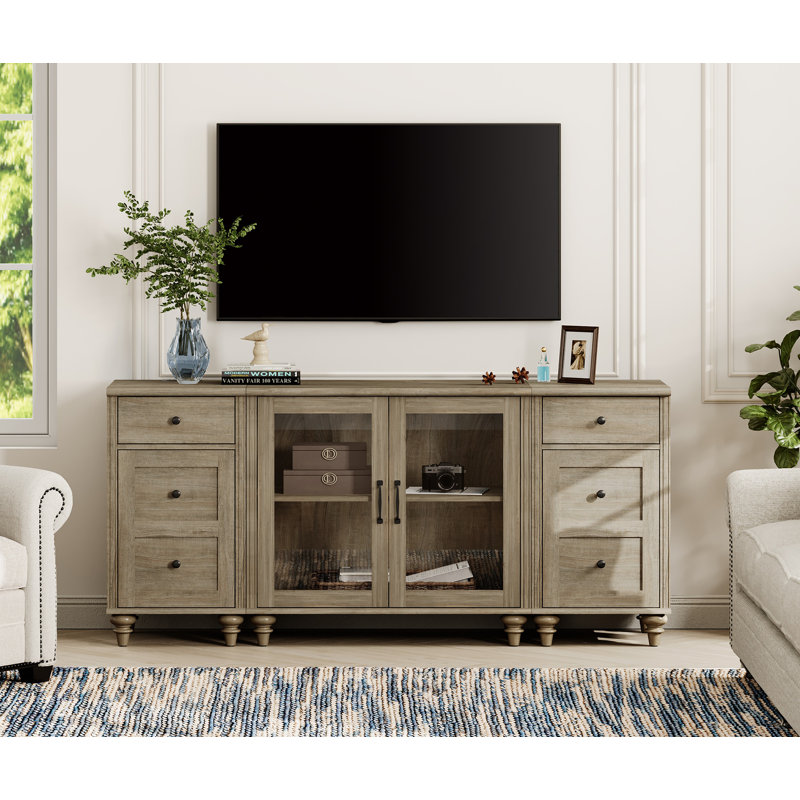 Crédence de rangement l 66,9 po Nayani, Gris délavé / gris délavé