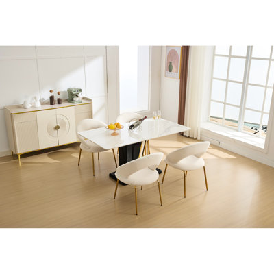 Chaise de salle à manger en velours de velours avec pieds en métal doré, facile à assembler, blanc pour la pièce, rembourrage en mousse H 32,77 po