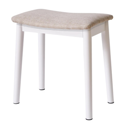 Saddle Cushion Vanity Stool Chair, Foot Rest Stool With Solid Wood Legs, Modern Vanity Bench Ottoman For Piano, Upholstered Seat, Legs&Light Linen