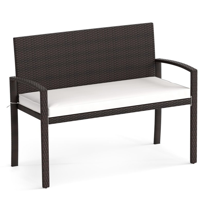 Rattan Garden Bench, White