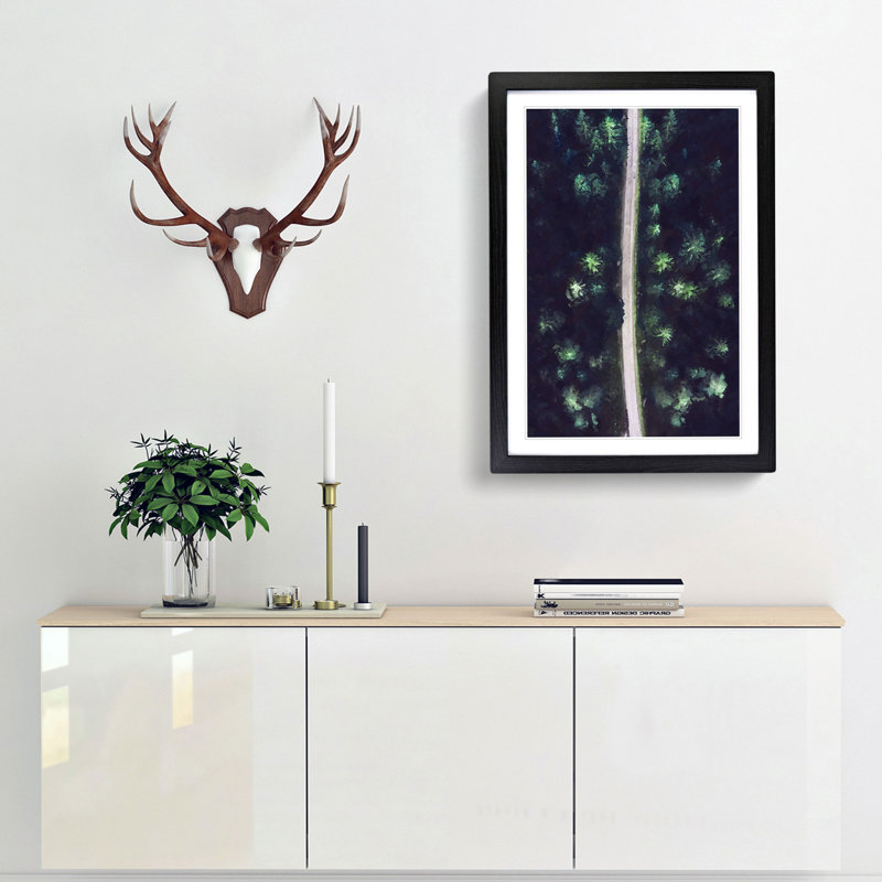 Forest Road in Sweden in Abstract - Picture Frame Graphic Art Print, 87cm H x 62cm W x 2cm D, Black Framed