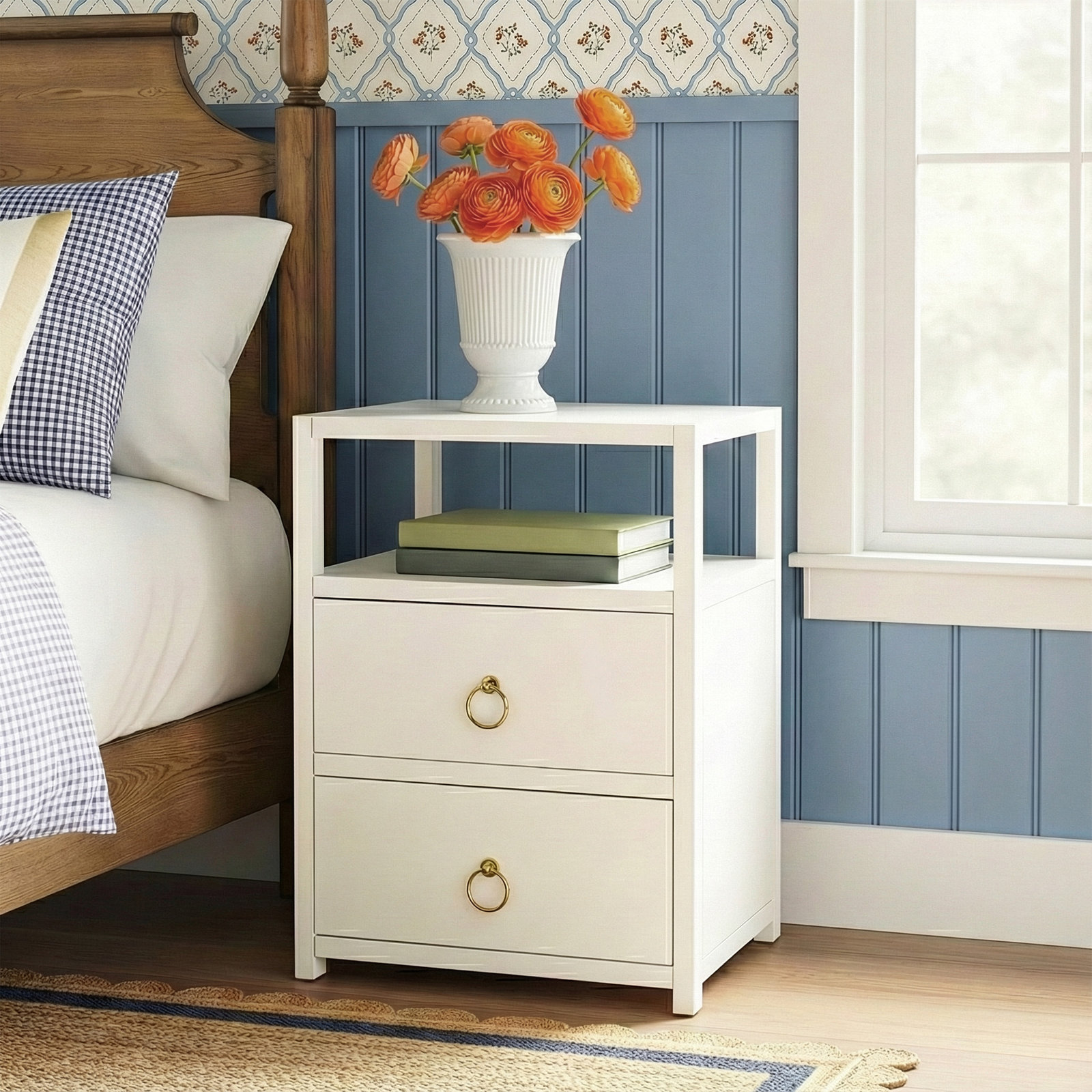Elin 2-Drawer Acacia Nightstand, Brown