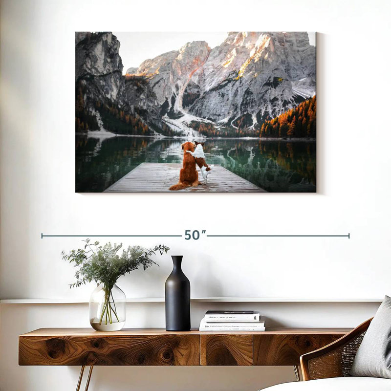 Ravi Dogs On Lake Braies Pier, 26" H x 39" W