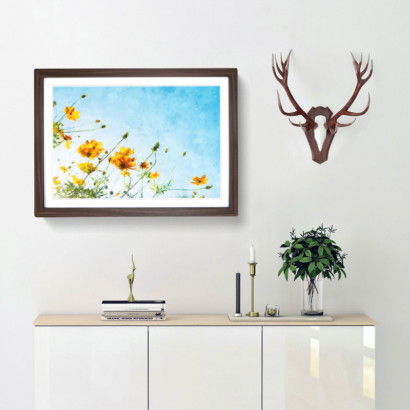 Yellow Flowers - Picture Frame Painting Print, Walnut Framed, 62cm H x 87cm W x 2cm D